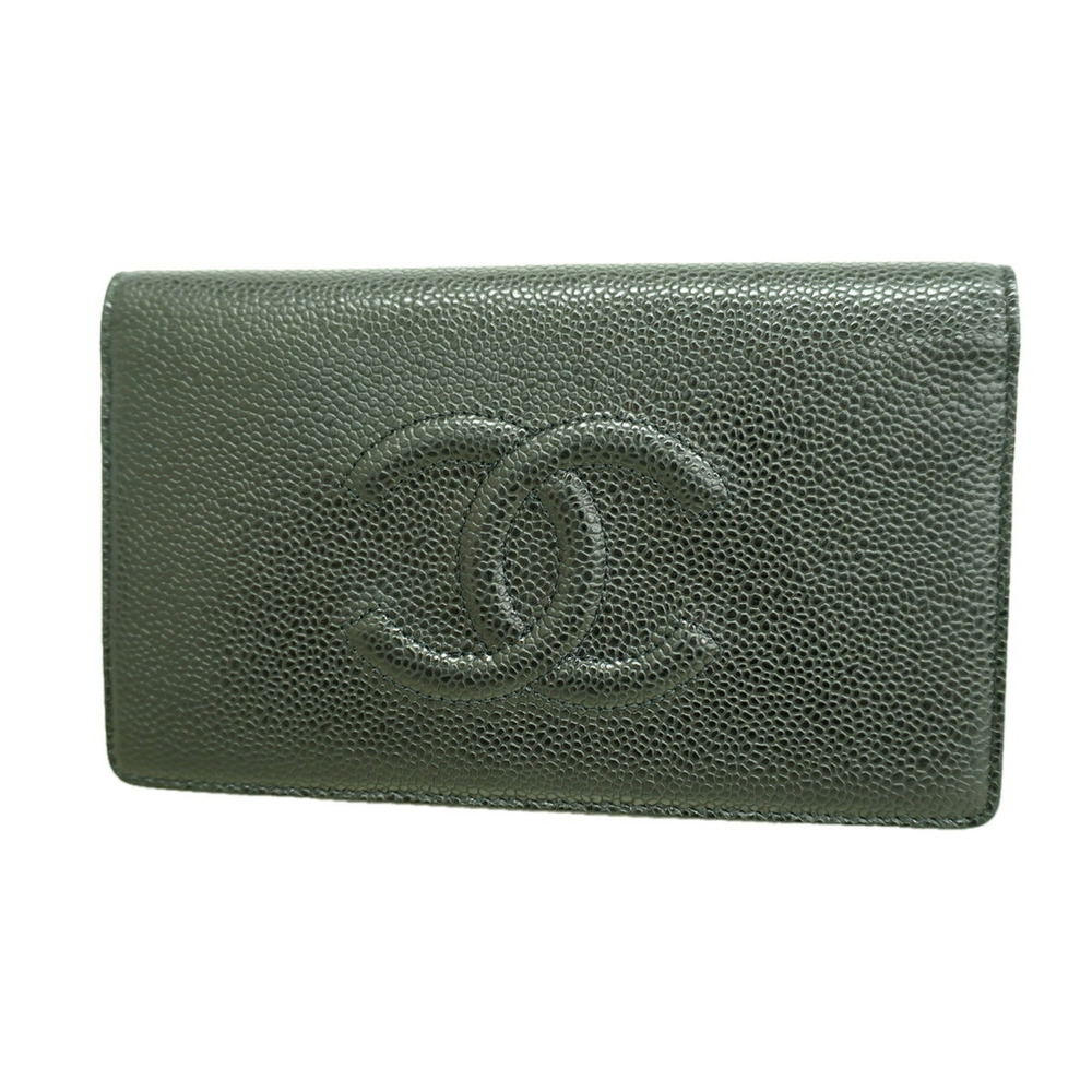 Chanel Long Wallet, Caviar Leather, Black, Men's & Women's